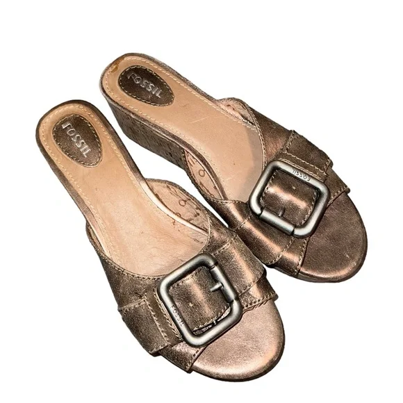 Fossil Women Marla Cork Wedge Buckle Platform Side Shoe Size 6.5 - Picture 2 of 10